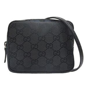 GUCCI GG Pattern Pochette Shoulder bag Black Canvas Leather